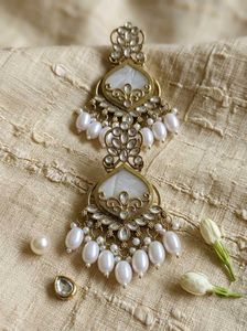 Elegant White Pearl & Stone Earrings