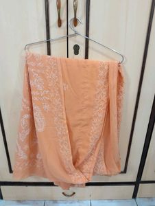 Elegant Peach Chikankari Saree🥻