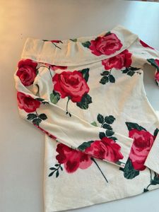 Cream Rose Print Off-Shoulder Top
