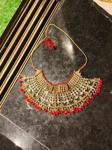 Stunning Kundan Necklace with Red Beads