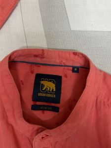 Men's Red Mandarin Collar Casual Shirt