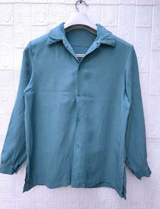 Korean Pintrest Solid Teal Button-Up Shirt