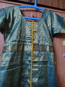 Newly Stitched Green Brocade Kurta with Gold Accen