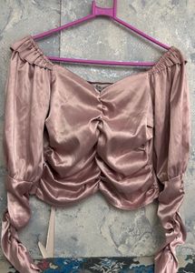 Satin Ruched Off-Shoulder Top