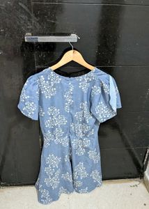 Blue Floral Print V-Neck Button-Up Dress