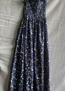 Navy Floral Smocked Maxi Dress