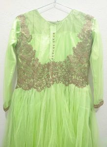 Luxe Neon Green Gown with Intricate GoldEmbroidery