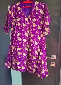 Elegant Purple Kurta with Gold Embroidery