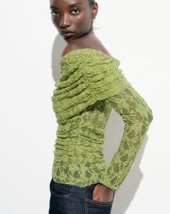Zara Lime Green Ruched Off-Shoulder Top