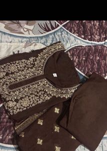 Elegant Embroidered Brown Suit