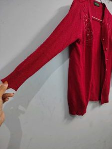 Fashion Thrill Red Floral Embellished Cardigan