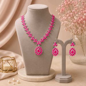 Dazzling Pink Gemstone Necklace & Earring Set