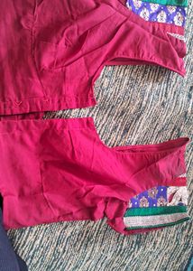 Red &amp; Multicolor Embroidered Saree With Blouse