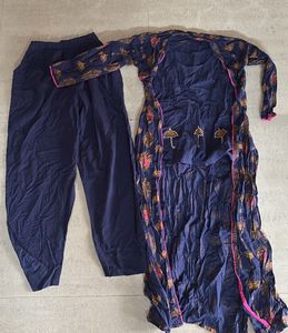 3 piece stylish Navy Blue Kurta Set with Print