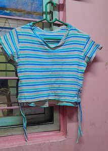 Striped Crop Top with Drawstrings
