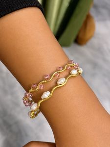 Delicate Gold Wire Bangles with Pearls