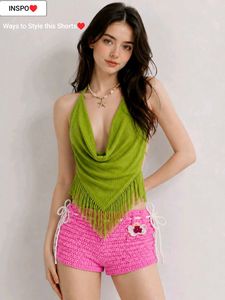 Pink Crochet Shorts with Orchid Flower Detail