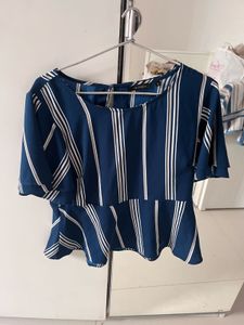Westside - Chic Blue Striped Ruffle Top