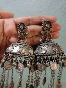 Oxidized Silver Jhumka Earrings