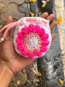 Handmade Crochet Pouch with Flower Design