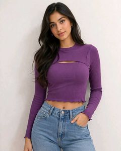 Purple Ribbed Cut-Out Top