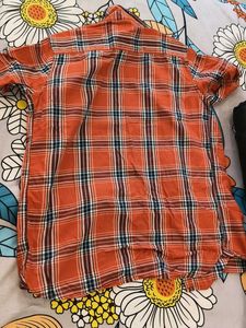 Men's Orange Plaid Button-Up Shirt