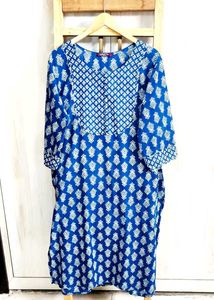 Blue Printed Cotton Kurti Size-46
