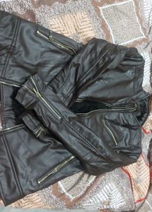 Brown Faux Leather Biker Jacket