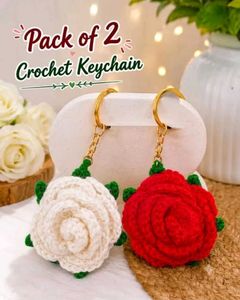 Pack of 2 Crochet Rose Keychains