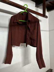 free bag🛍️ Brown Cropped Shirt,Black jumpsuit