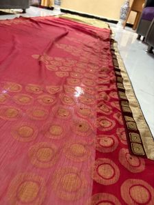 Elegant Cream and Red Saree with Gold Border
