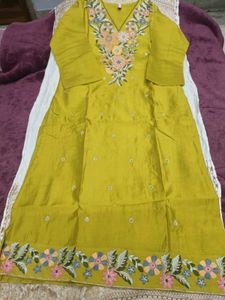 Embroidered  Kurta, Pant &amp;  organza Dupatta