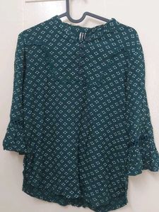 Green Printed Bell Sleeve Top