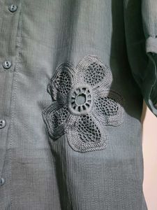 Blue Tunic with Flower Appliques