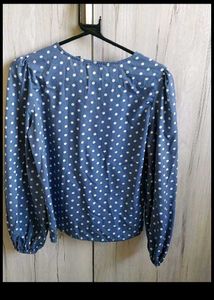 Blue Polka Dot V-Neck top