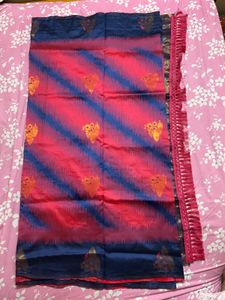 Beautiful Pink & Blue Saree with Tassels