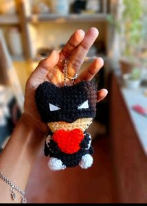 Crochet Batman keychain with Heart