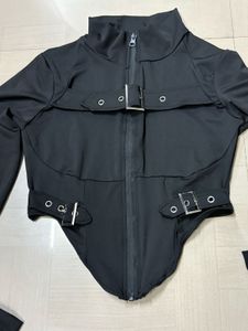 Edgy Buckled Black Crop Top