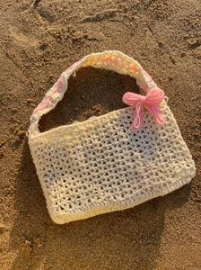 Crochet Handbag with Pink Bow