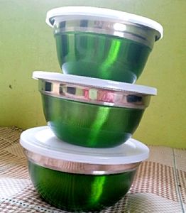 "🍲 Stainless Steel 3Pcs Fiesta Bowl Set (GREEN) 🥗"