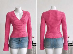 Pink Cable Knit Wrap Sweater