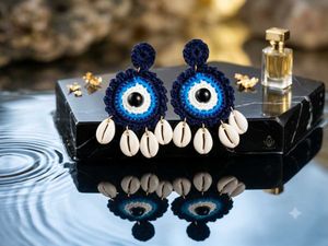 Evil Eye Crochet Shell Earrings