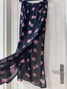 Black Floral Maxi Skirt with Slits