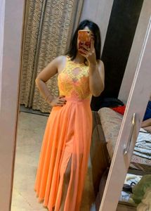Stunning Orange &amp; Yellow Lace Maxi Dress