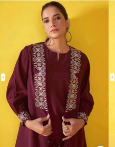 ANOUK - Maroon Embroidered Jacket Set