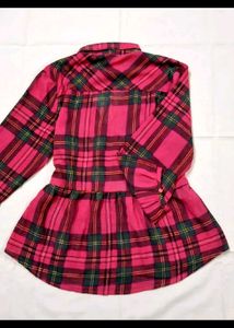 Pink Plaid Long Sleeve Tunic Top