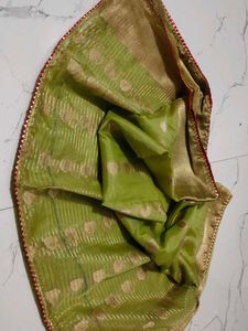 Elegant Green Saree with Gold Border
