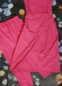 Vibrant Pink Kurta with Floral Neckline