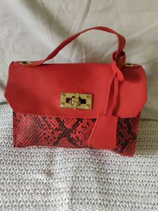 Chic Red Snake Print Mini Bag