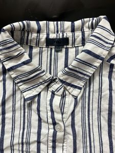 Striped Button-Down Tunic Shirt